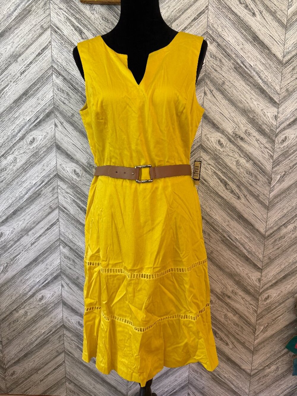 NINE WEST V-Neck A-Line Dress, Yellow, size 12